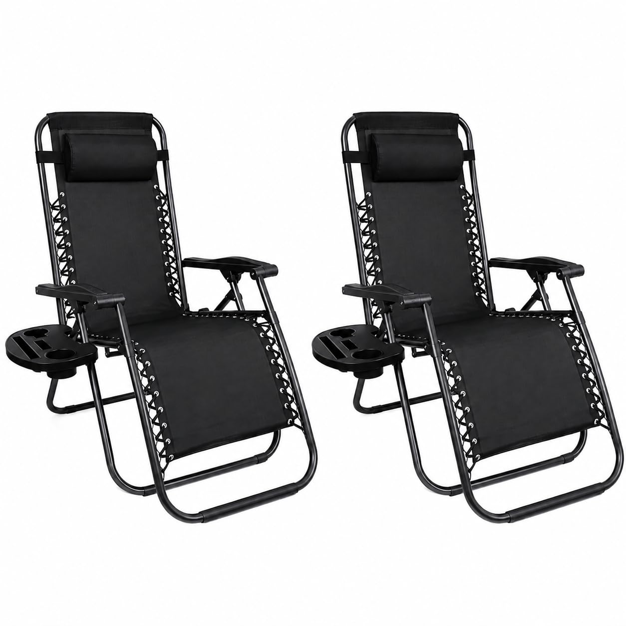 1ABOVE 2 PK Folding Reclining Chair | Heavy Duty Textoline Zero Gravity Chair | Garden Outdoor Patio Sun Lounger (BLACK 2 PK)