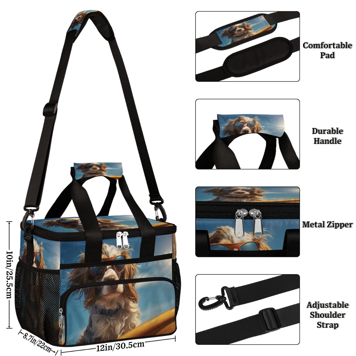 Cool Dog Insulated Picnic Backpack Lunch Box for Women Men Picnic Basket Tote Lunch Bag Picnic Bag Portable Lunch Bags for Picnic, Beach, Work, Trip,Office, Camp Dog Surfboard Surfing