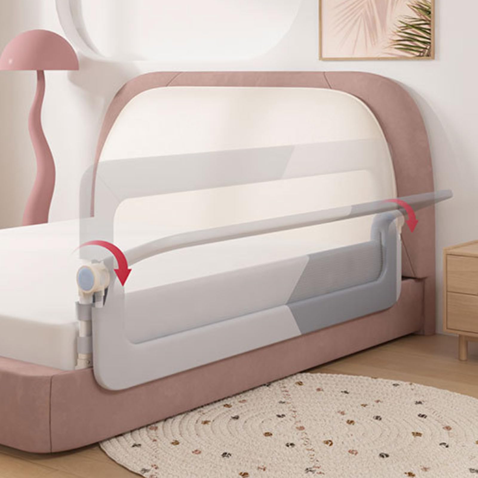 Wakects Barandilla de Seguridad para Cama de Bebé, 59 Pulgadas, Protector Abatible para Cama Doble, Matrimonial y Queen