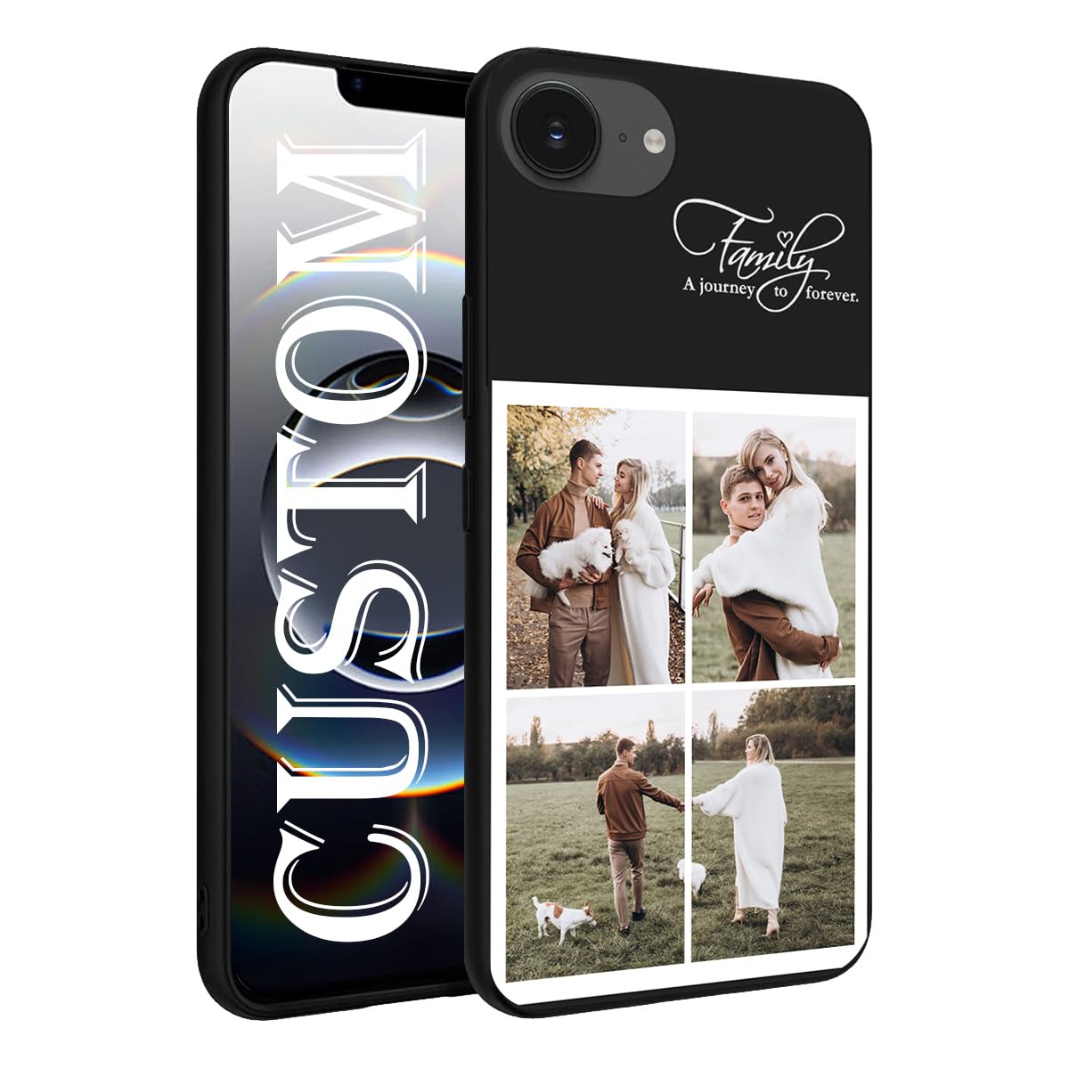 ArtCosy Custom Picture Phone Case for iPhone 16e, Personalized Phone Cases, Customized Photo Black Liquid Silicone Soft Gel Rubber Cover for Birthday