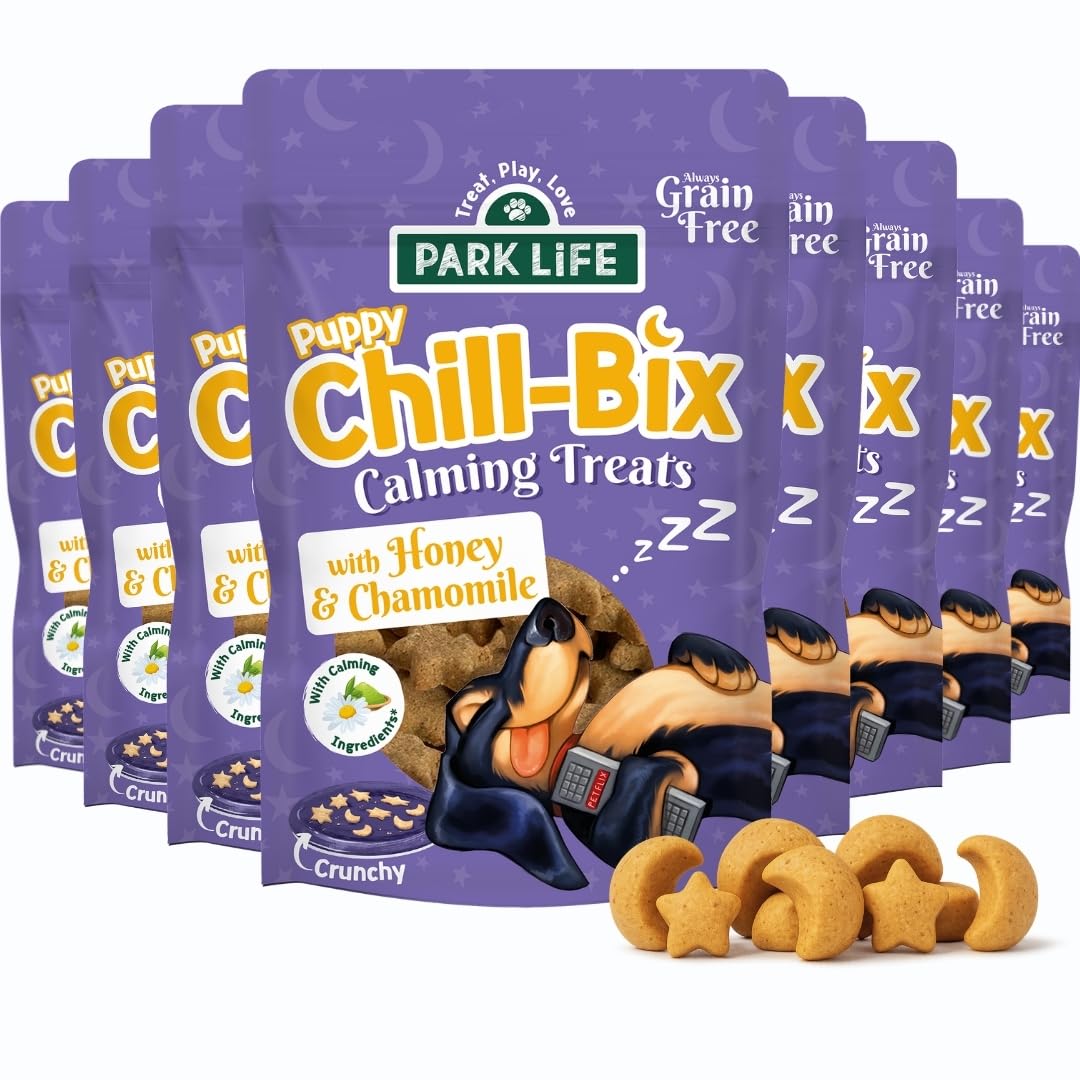 PARK LiFE - Chill-Bix MINI Dog Biscuits Honey & Chamomile, Calming Dog Treat, Puppy Friendly Snacks, 8 x 100g