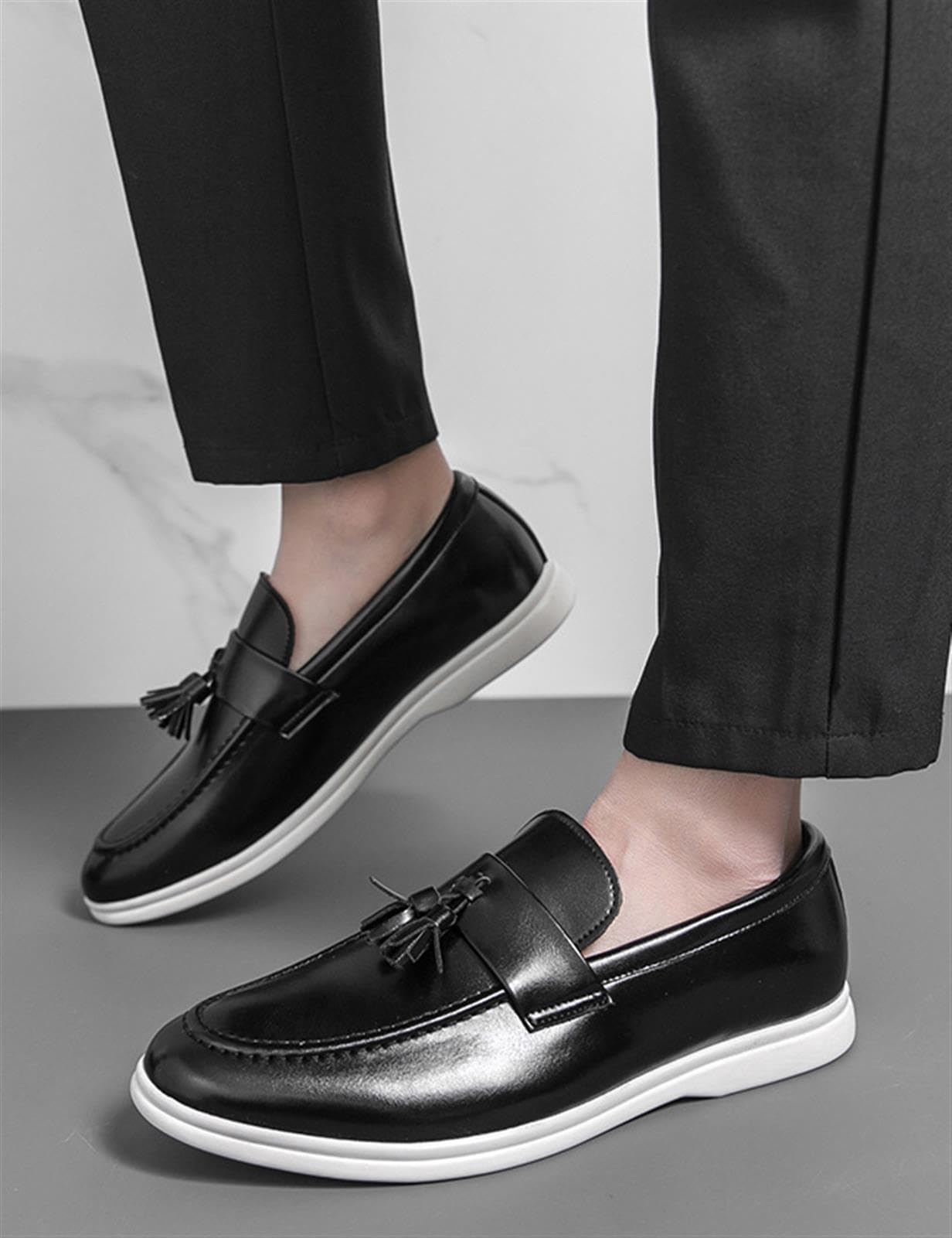 Mocasines con Borlas para Hombre Zapatos Casuales de Vestir Ligeros y Cómodos de Cuero Suave para Oficina Negocios Boda Eventos