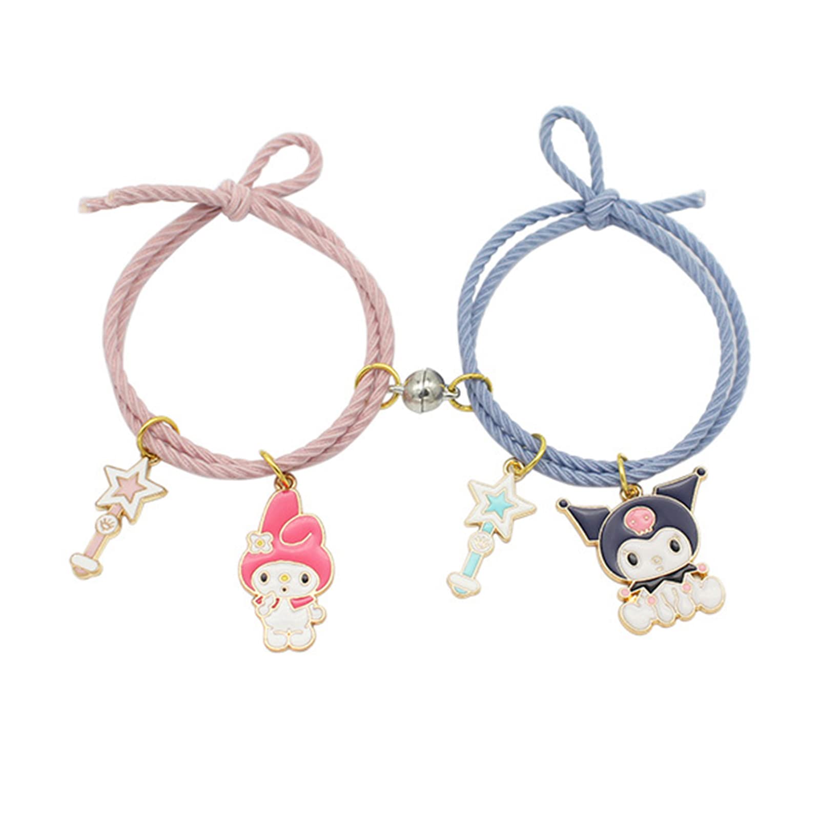 FORUBUSLovely Cartoon Charms Magnetic Bracelet Set, Anime Cartoon Character Enamel Accessory Cord Bracelet for Women BFF Friendship Besties Memorial Jewelry