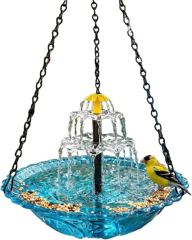 Solar Cascade Hanging Bird Bath Fountain, Outdoor Solar Water Fountain with Multi Tier Waterfall Design, Decorative Hanging Bird Feeder Bath for Yard, Outdoor Garden Decor(1pc)