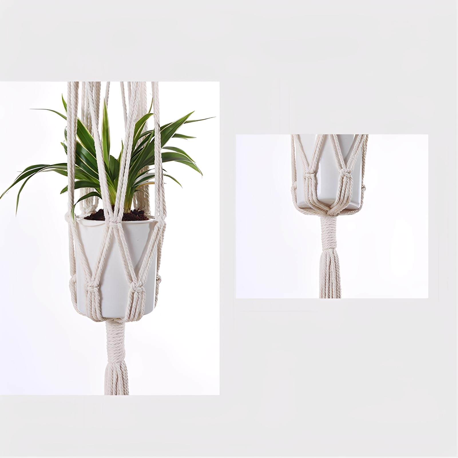 Lot de 2 suspensions pour plantes en macramé, 112 cm, pour intérieur et extérieur, kaki, décoration d'intérieur élégante pour plantes, accessoires de jardinage modernes