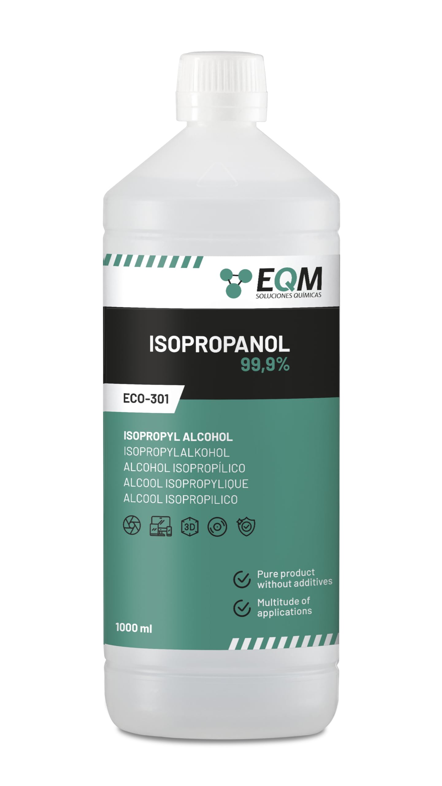 EQM - ECO-301 - Isopropyl Alcohol 99,9% Pure - Isopropanol 1L - Cleaning of electronic components, lenses and screens - Household cleaning - 3D Printing