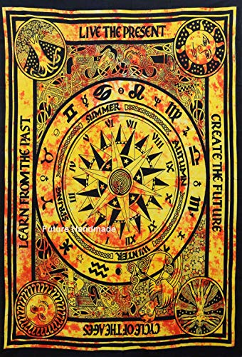 FUTURE HANDMADE Ciclo De Edades Yelloe Naranja Ciclo Tie Dye De Edades Gemelo Casa Colcha Pared Decoración