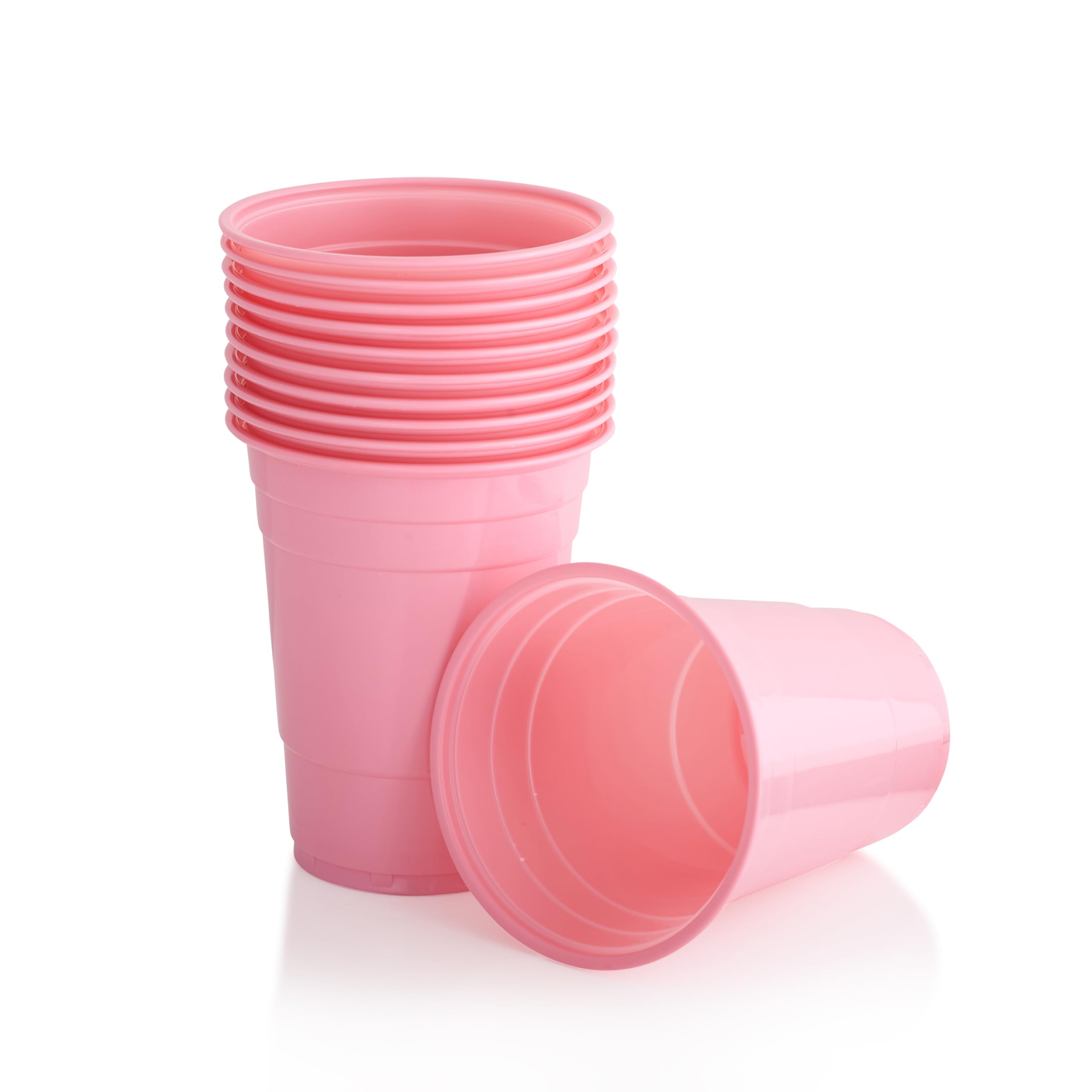 Persy Party Reusable Beer Pong Cups for Party (25 Pack) - Colourful Easy Grip 16oz Plastic Cups - BPA-Free & Shatterproof Plastic Drinking Cups for Beer, Cocktail, Soda & Cold Drinks - Pastel Pink