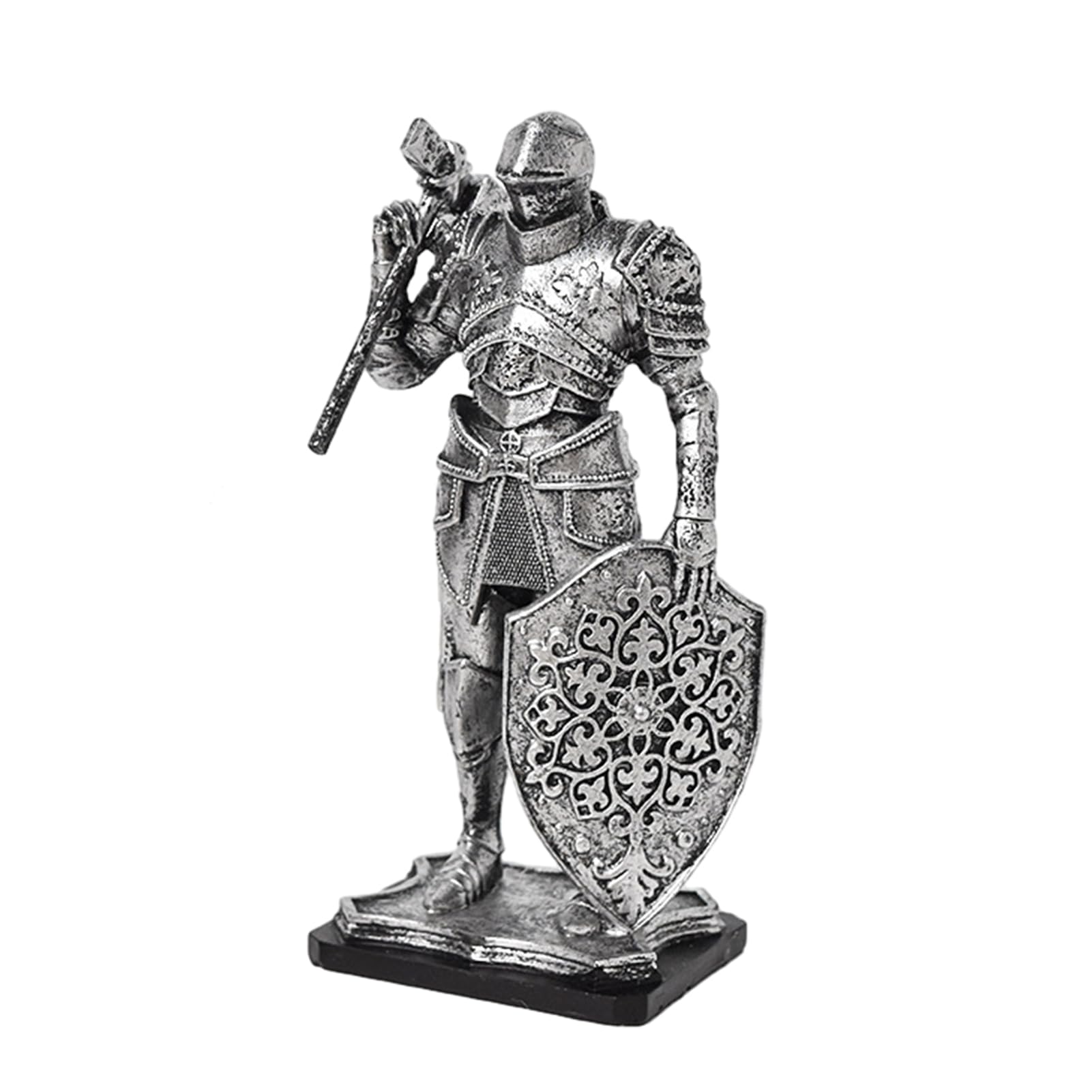 Virelynx Medieval Knight Figurine – Vintage Resin Statue Metallic Finish, Handcrafted Armor and Shield for Bookshelf Office