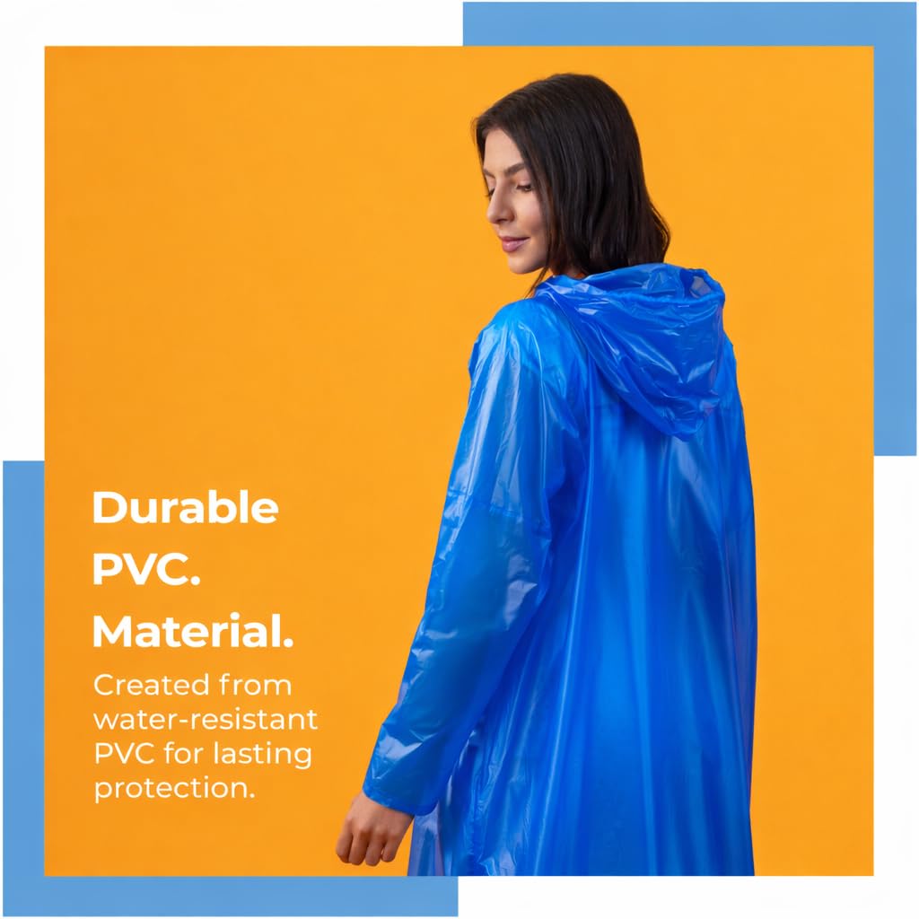 Lifelong Waterproof Unisex Raincoat | Hooded Full Sleeves Outdoor Poncho for Men, Women, Boys & Girls | Durable PVC Rainwear for Camping, Hiking, Travelling | Adjustable Drawstring | Sky Blue (1 Pc) 2