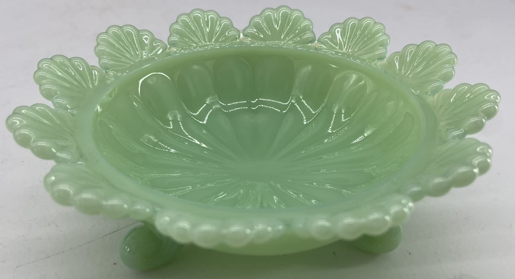 Berry Bowl - 3 Footed - Klondyke Pattern - American Made - Mosser Glass USA (Jade)
