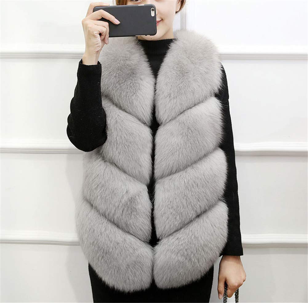 MISSMAO Femmes Manteaux pour Faux Fourrure Gilet Élégant sans Manches Long Gilet Chaud Manteau de Fourrure Fausse Fourrure Longue Fourrure Veste Hauts Outwear Veste d'Hive Gris Clair 2XL