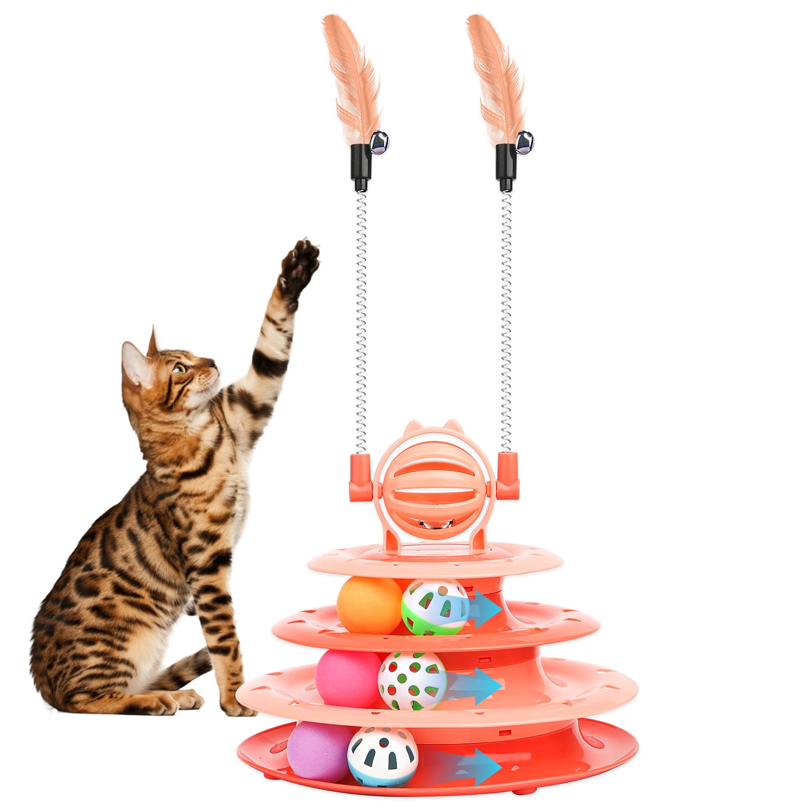 Cat Toy Interactive Pet Plaything for Indoor Pussy Kitten Interactive Pussyussy Puzzle Ball with 2 Cat-Tease (Orange)