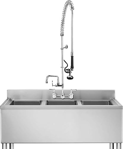 Miniatura 2 de COOLWEST Grifo de cocina comercial central de 8 pulgadas con rociador de preenjuague de 47 pulgadas de altura, grifo de fregadero de montaje en