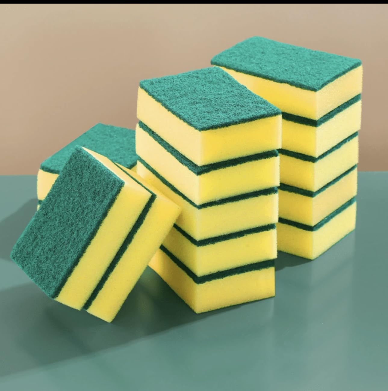 10 Pcs Dish Washing Sponge Kitchen Cleaning Scrub pad Pack Household Bathroom Use dust Car Wash Non Scratch Scouring Dishwasher Sink Dishwashing Soft Mesh Net Pot Scrubbers, Yellow