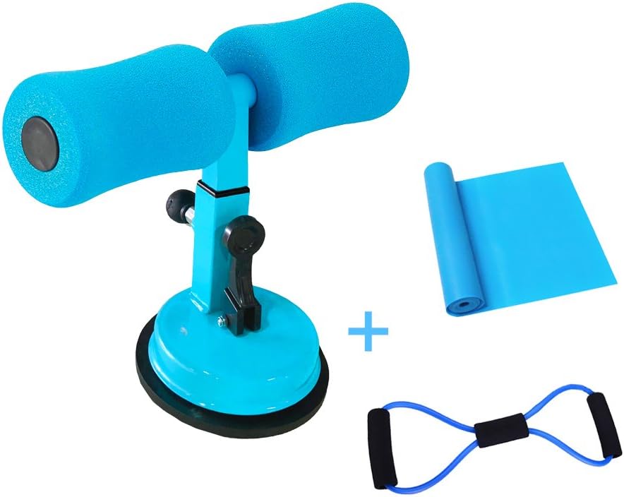 Portable Self-Suction Situp Bar Adjustable Sit Up Equipment Helper, Include 1 Resistance Bands 7ft and 1 Free 8-Shape Resistance Tube, Great for Push Ups,Sit Ups, Muscle Training and Body Stretching