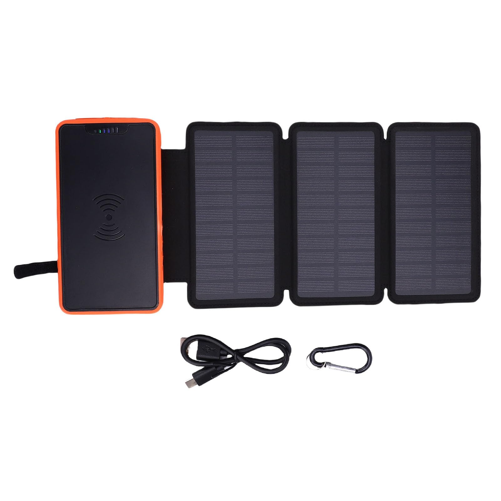 20000-mAh-Solar-Powerbank, Effiziente Kabellose Powerbank mit Dreifachem Solarpanel, LED-Licht und Doppeltem USB-Ausgang, Wasserdichter Externer Akku für Telefon-Tablet (ORANGE)