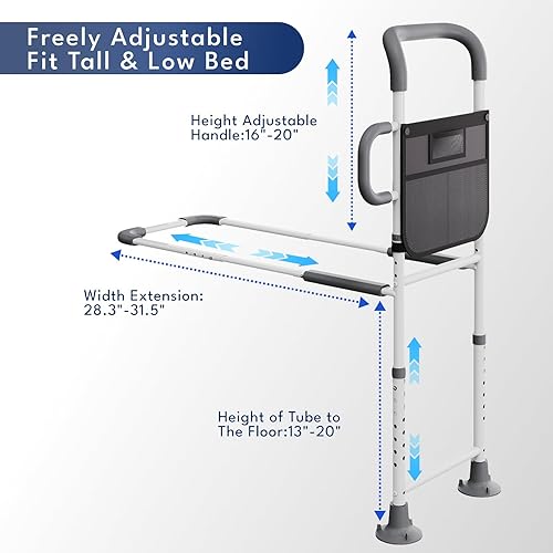 Miniatura 5 de HOMEAL Rieles de cama para adultos mayores de seguridad, rieles reforzados para adultos mayores con barra de agarre ergonómica, pasamanos de cama de