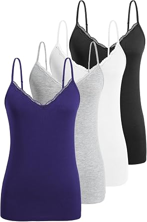 Accbiety 4 Pack Lace Womens Camisole V Neck Adjustable Strap Tank Tops Basic Undershirt Cami