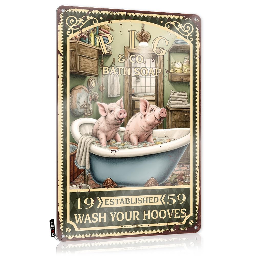 MWFKKADDB Tin Sign Funny Pig Bath Soap Wash Your Hooves Tin Sign Coffee Signs Kitchen Decorgothic Wall Decorcoffee Decor For Kitchengirl Signs For Garage Bedroom Door Decorations(30X40CM)