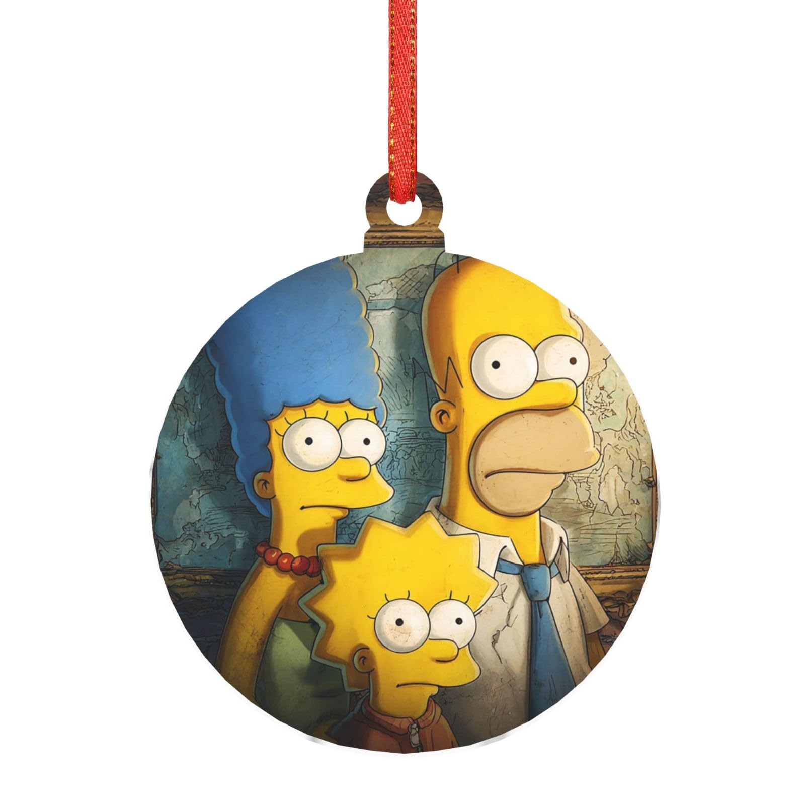 Hjkjkkj Round Shape Acrylic Ornament Christmas Tree Decoration Clear Round Pendant With Red Ribbon Simpsons Christmas Ornaments Indoor Outdoor Hanging Acrylic Pendants For Xmas Party Decor