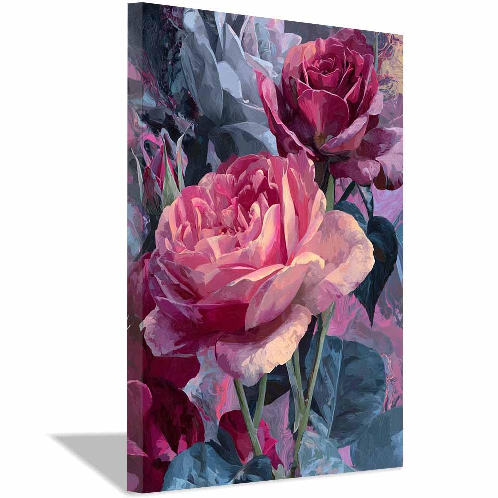 Xeniou Multicolor Flowers Canvas Pink Ros Floral Print Canvas Wall Art, For Bedroom Office Home Decorations(Multicolor)-70X100cm Framed