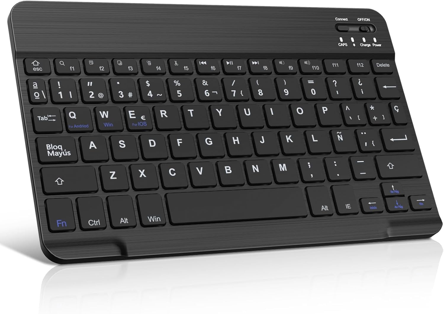Teclado Español Ñ Bluetooth Inalámbrico para iPad iOS/Tablet Android, Teclado Bluetooth de 10 Pulgadas Inalámbrico Portátil-Negro