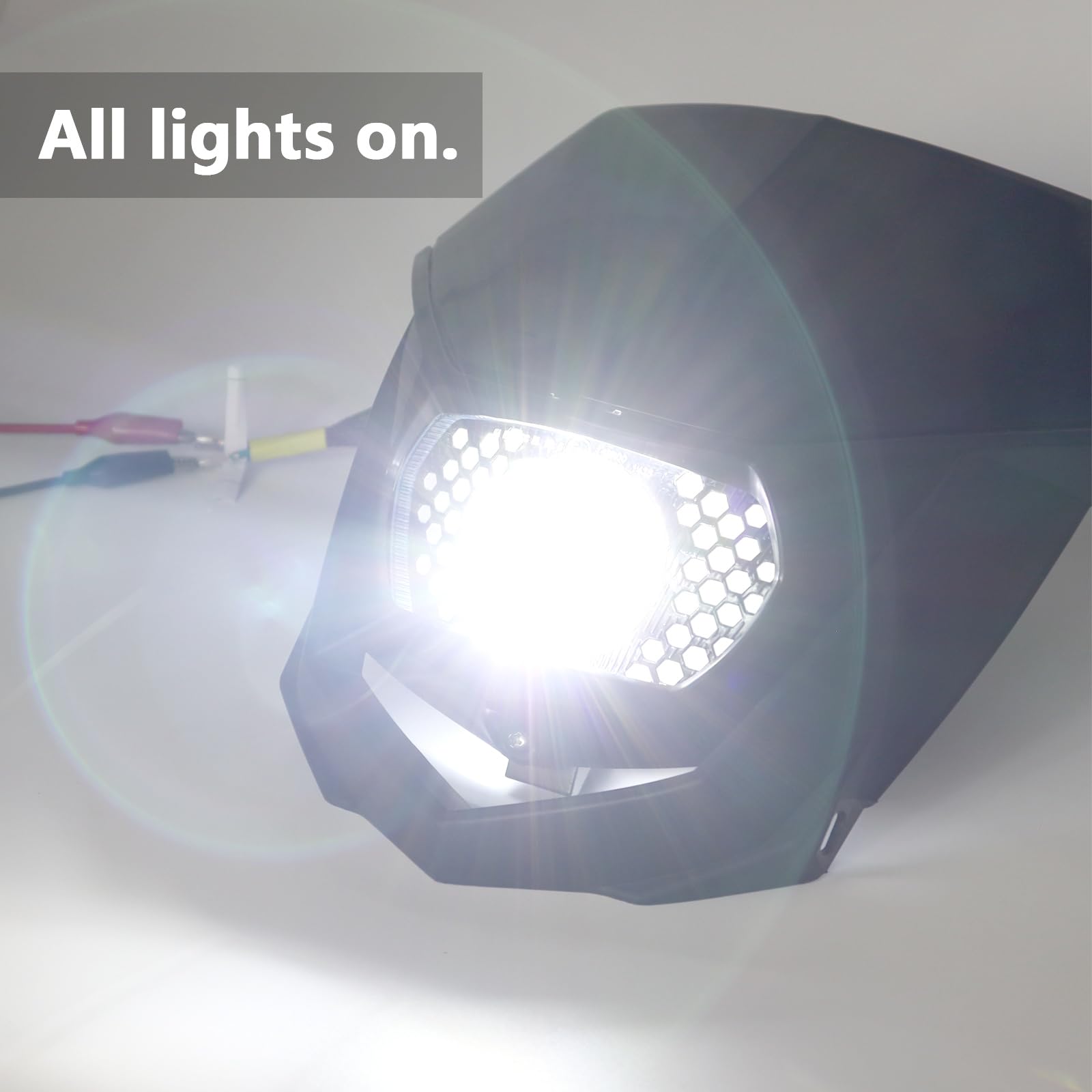 Universal Motorrad LED Scheinwerfer mit Tagfahrlicht, kompatibel mit KTM Enduro Supermoto EXC Dirt Bike (Schwarz)