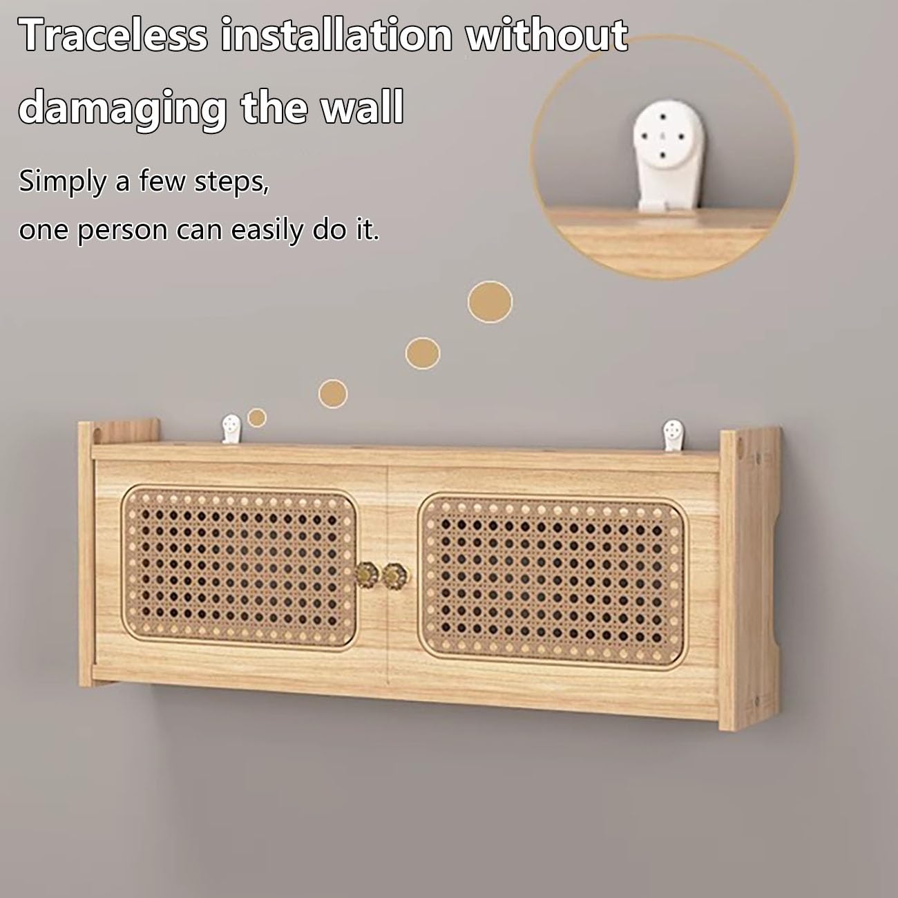 Générique Étagère Murale élégante en rotin pour routeur et boîtier Wi-FI – Meuble de Rangement Gris Moderne pour la Maison/Le Bureau, Organisateur de routeur idéal (15,75" x 4,33" x 9,06")