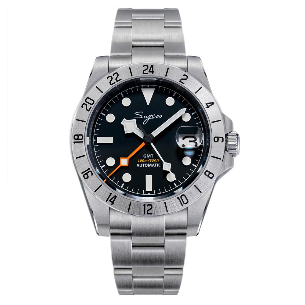 Seestern Sugess S463 GMT Automatikuhr aus schwarzem Stahl mit Datumsanzeige Saphir für Herren