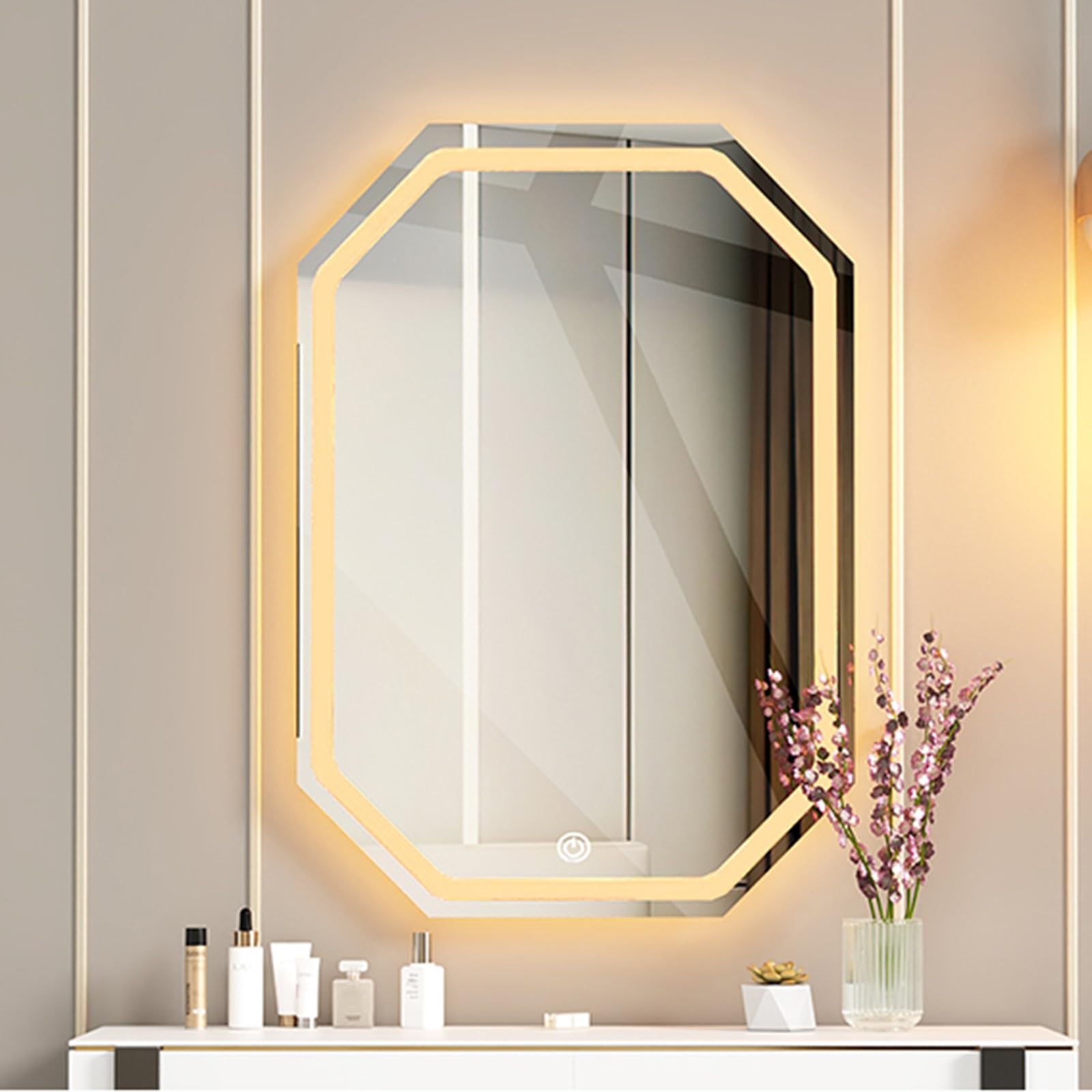 BKSXSOP Frameless LED Bathroom Mirror, 3 Color Dimmable Wall Mounted Vanity Modern 60x80cm/23.6x31.5in for Bedroom & Living Room Lighting