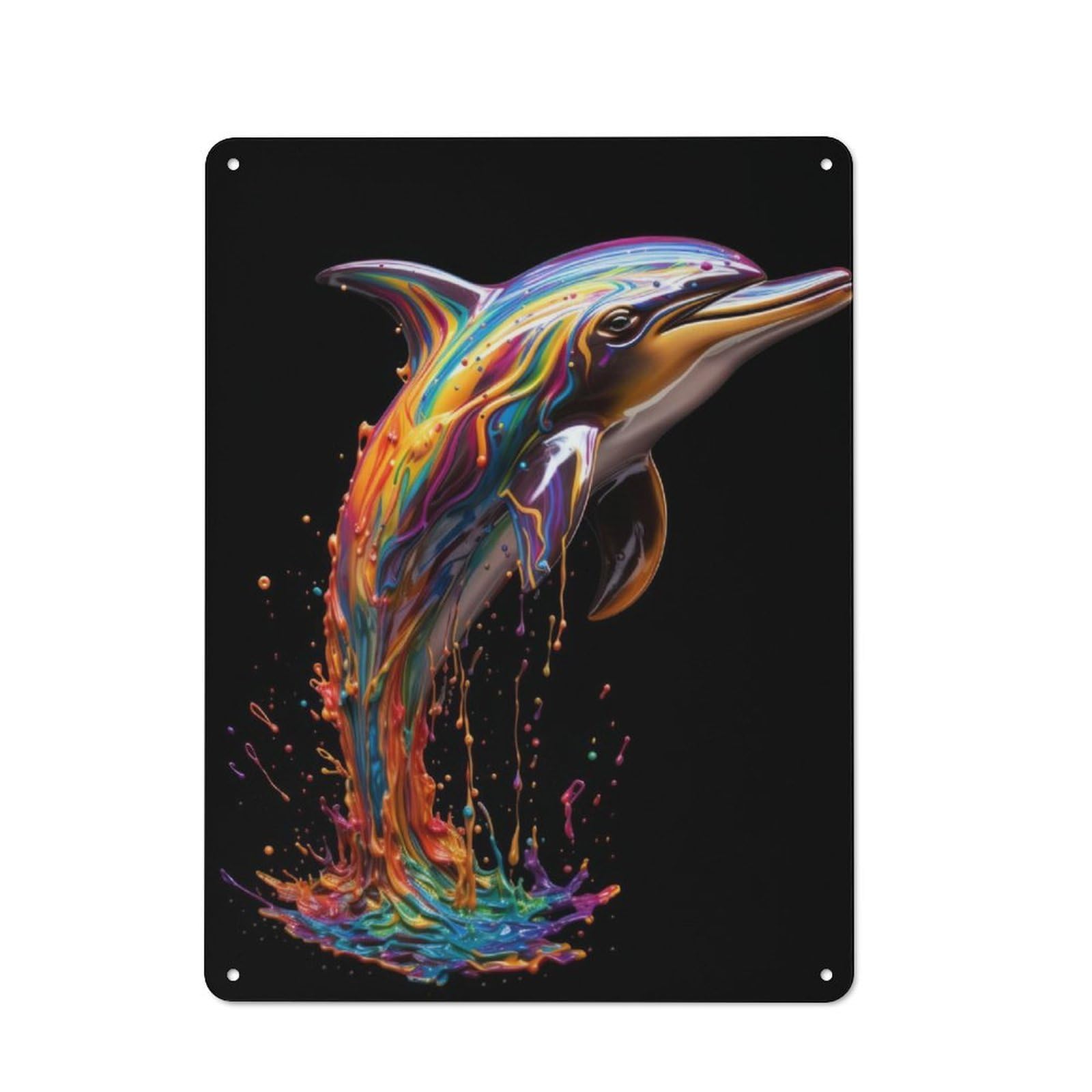 Junmoney Rainbow Dolphin Rustic Tin Sign 40X30cm Featuring For Garage Wall, For Vintage Wall Decor Fans, For Home Office And Studio Walls