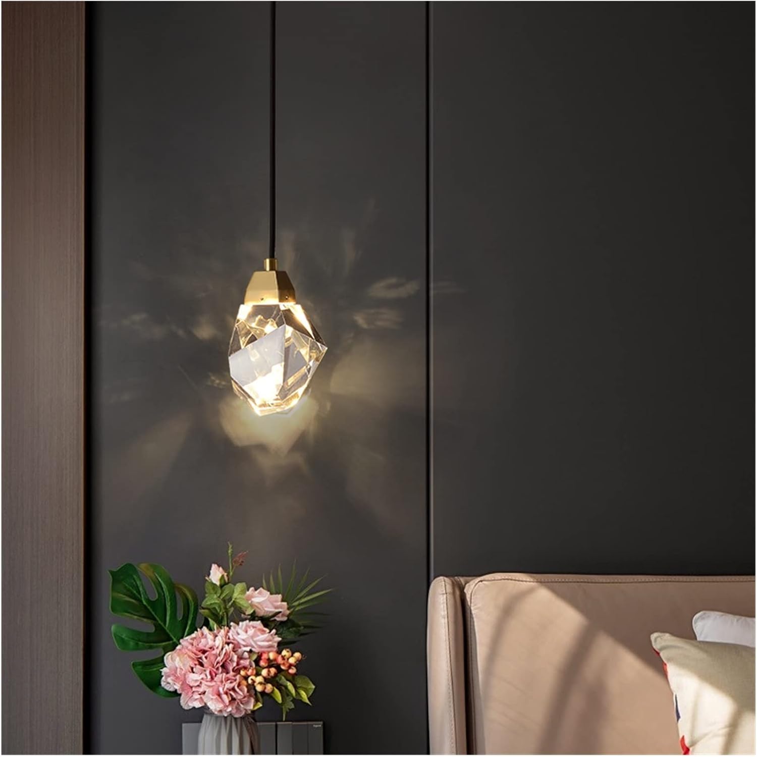 MYUYEE Crystal Wall Lamp Prism High Light Transmission Led Bedroom Bedside Lamp Villa Duplex Floor Small Chaner,Chaner Lamp (W12Cm Warm White)