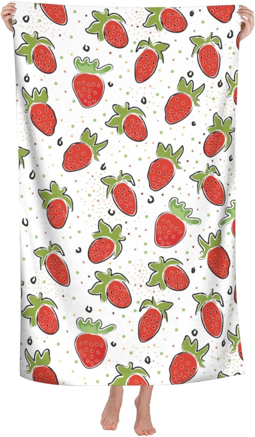 LSRCPD Strawberry Seamless Beach Towel Highly Absorbent Microfiber Beach Blanket Soft Bath Towels 80X130 CM