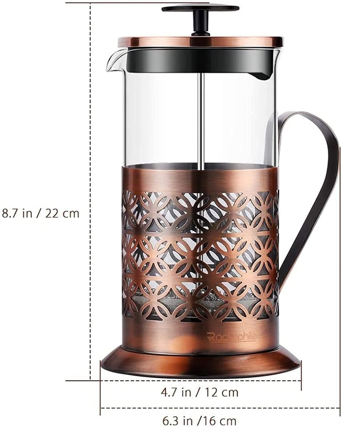 Duży ekspres do kawy French Press, ekspres do herbaty, filtr ze stali nierdzewnej, 1 litr, miedź