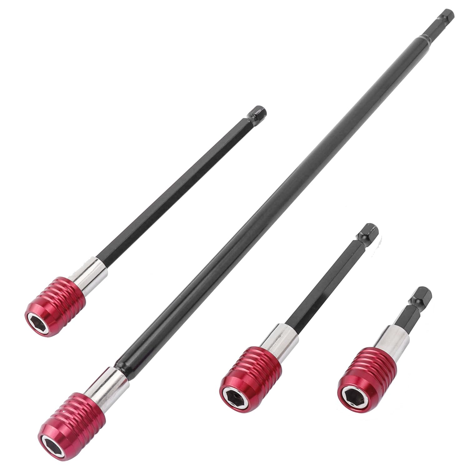 Gasea 4Pcs Drill Bit Extension Set, 2/4/6/12inch Length 1/4” Hex Quick Release Magnetic Screwdriver Bit Holder Extension Bar Chuck Adapter Extender for 1/4-Inch Drive Bits