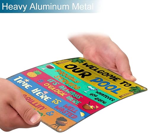 Miniatura 2 de Placa de aluminio con texto en inglés "Welcome To Our Pool Sign Orgullosamente Serving Whatever You Bring You Bring Retro Look for Pool Party Decor