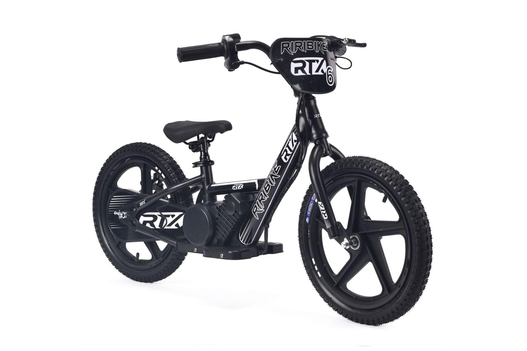 Bicicleta eléctrica para niños RIRIBIKE RTX6 24V (16"), Negro, Batería de Litio, Motor de 250W, Freno de Disco, Asiento de PU Blando Ajustable