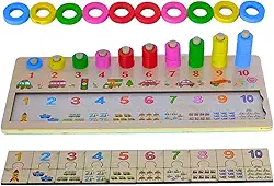 Brinquedo Educativo de Madeira Infantil 3+, Encaixe de Formas e Tabuleiro de Contagem – Estimula Coordenação Motora, Cores, Números e Raciocínio Lógico – Opções Columns e Matchboard (Three in One)