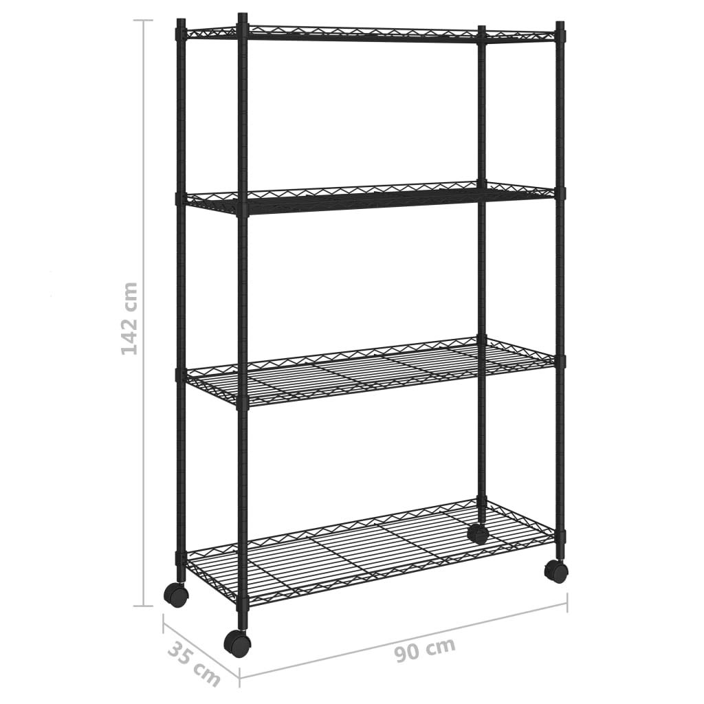 Générique Étagère de Rangement 4 Niveaux et Roues 90x35x137cm Noir 200 kg,Entreprise & Industrie,Stockage Industriel,Étagères industrielles,324628