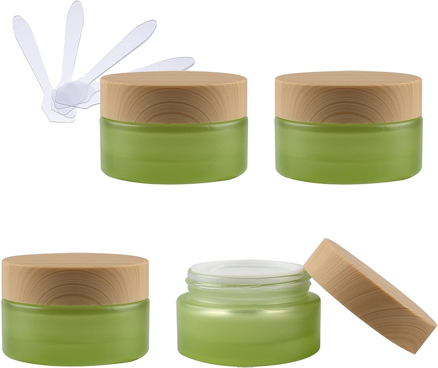 KRXSOBNV Cosmetic Jars, 4 PC Glass Cosmetic Jars with Screw Lid, Small Containers Storage Pot for Travel + 4X Spatula(30ml)
