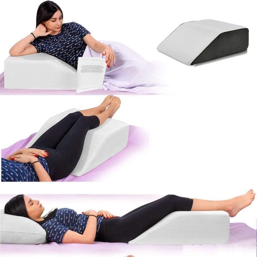 Bluemoon Bedding Leg Elevation Wedge Pillow for Sleeping, Reading, Resting, Blood Circulation, Post Surgery Back Hip Neck Knee Pain Relief, Removable/Washable Zip Cover, Made in UK