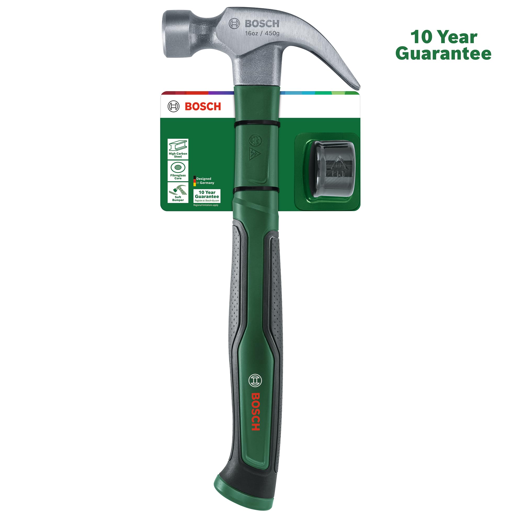 Bosch Martello da carpentiere da 450 g / 16 oz + paracolpi morbido (Accessori Utensili Manuali)