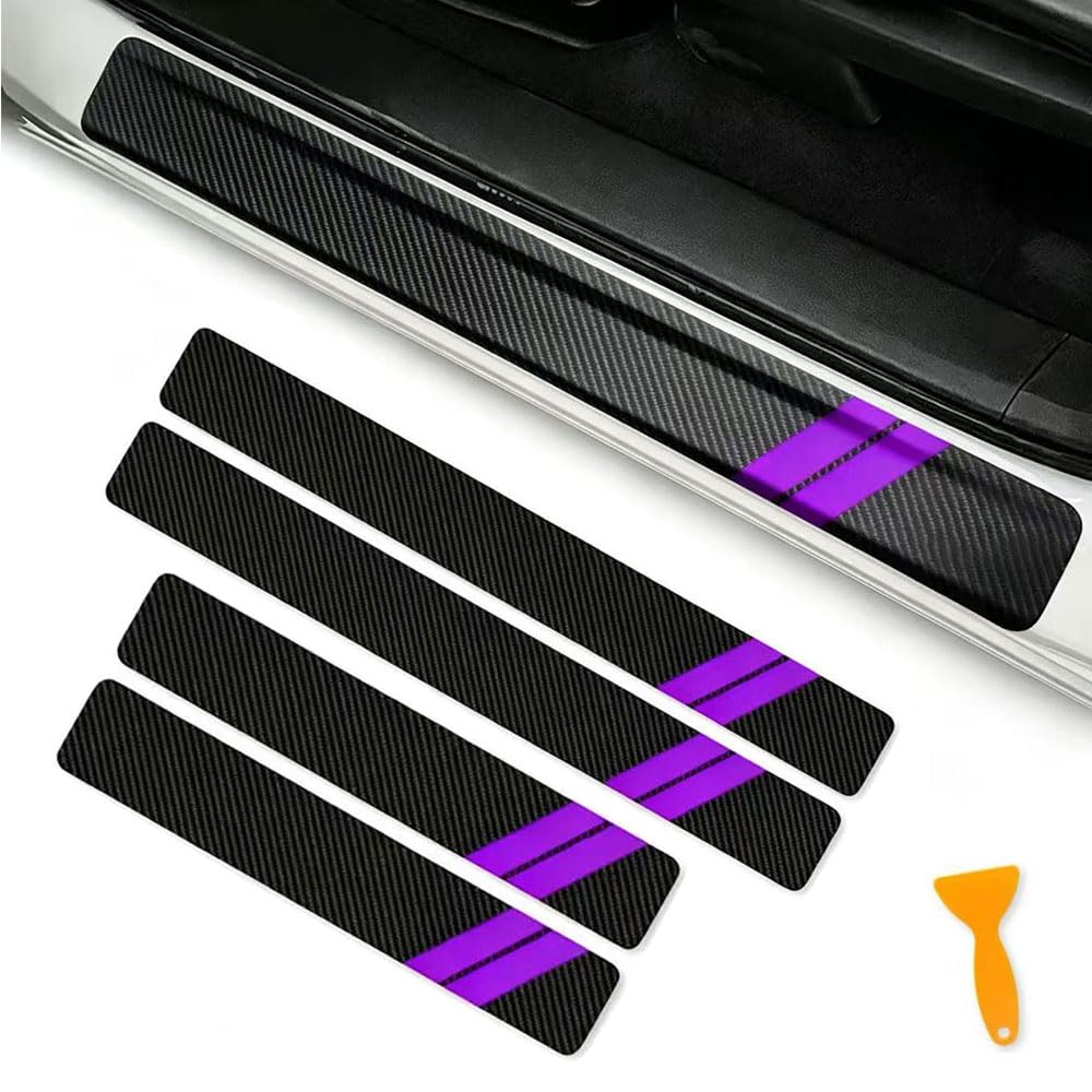 HIJOIO Car Door Sill Protector for,Scuff Plates,Carbon Fiber Effect Sill Guards,Threshold Guards,Welcome Pedal Trim,Interior Styling Accessories,A - purple
