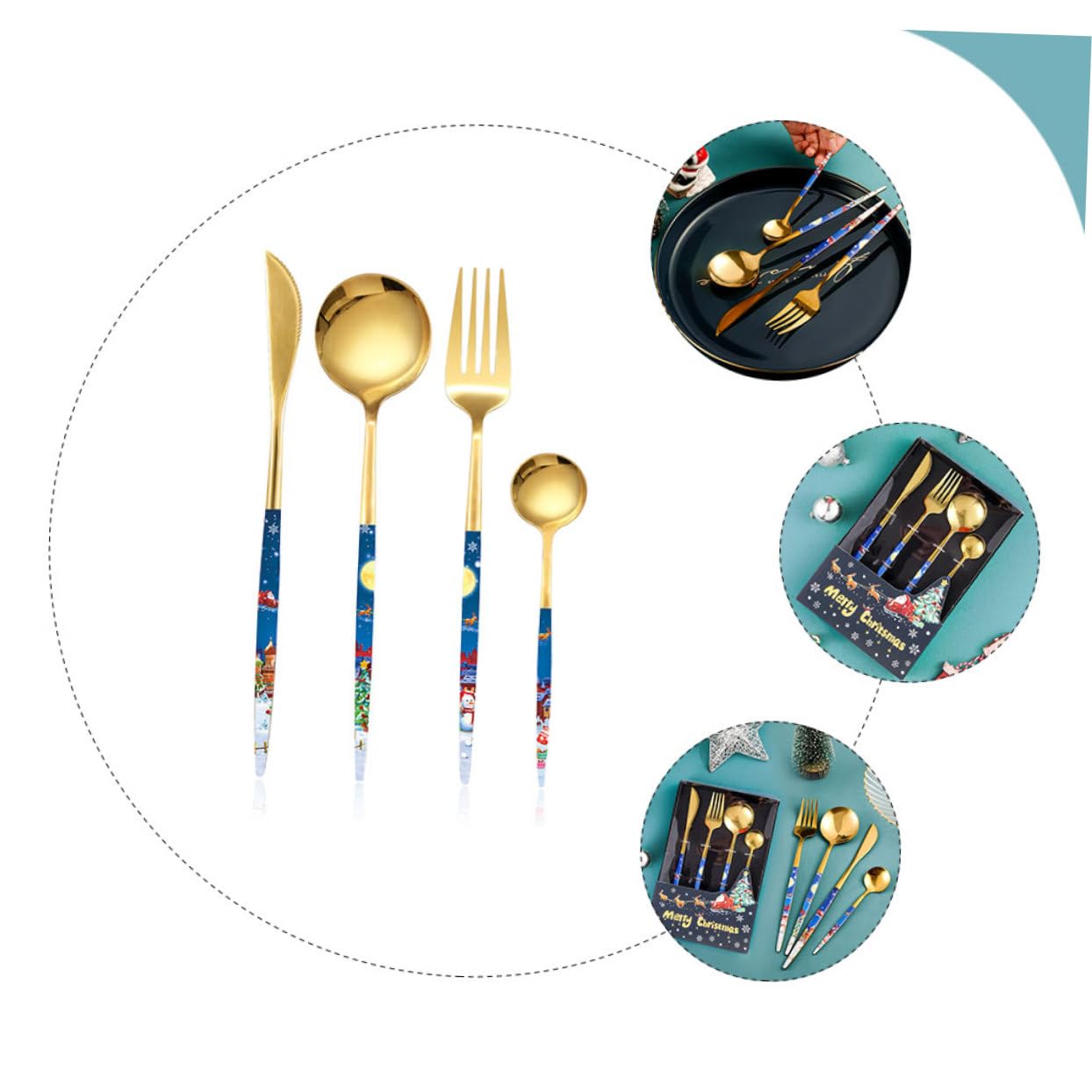 Alipis 4 Juegos De Cubiertos De Navidad Vajilla De Navidad Vajilla De Comida Tenedores De Cuchara De Navidad Cubiertos Suministros para Banquetes Kit De Cubiertos De Carne De Metal