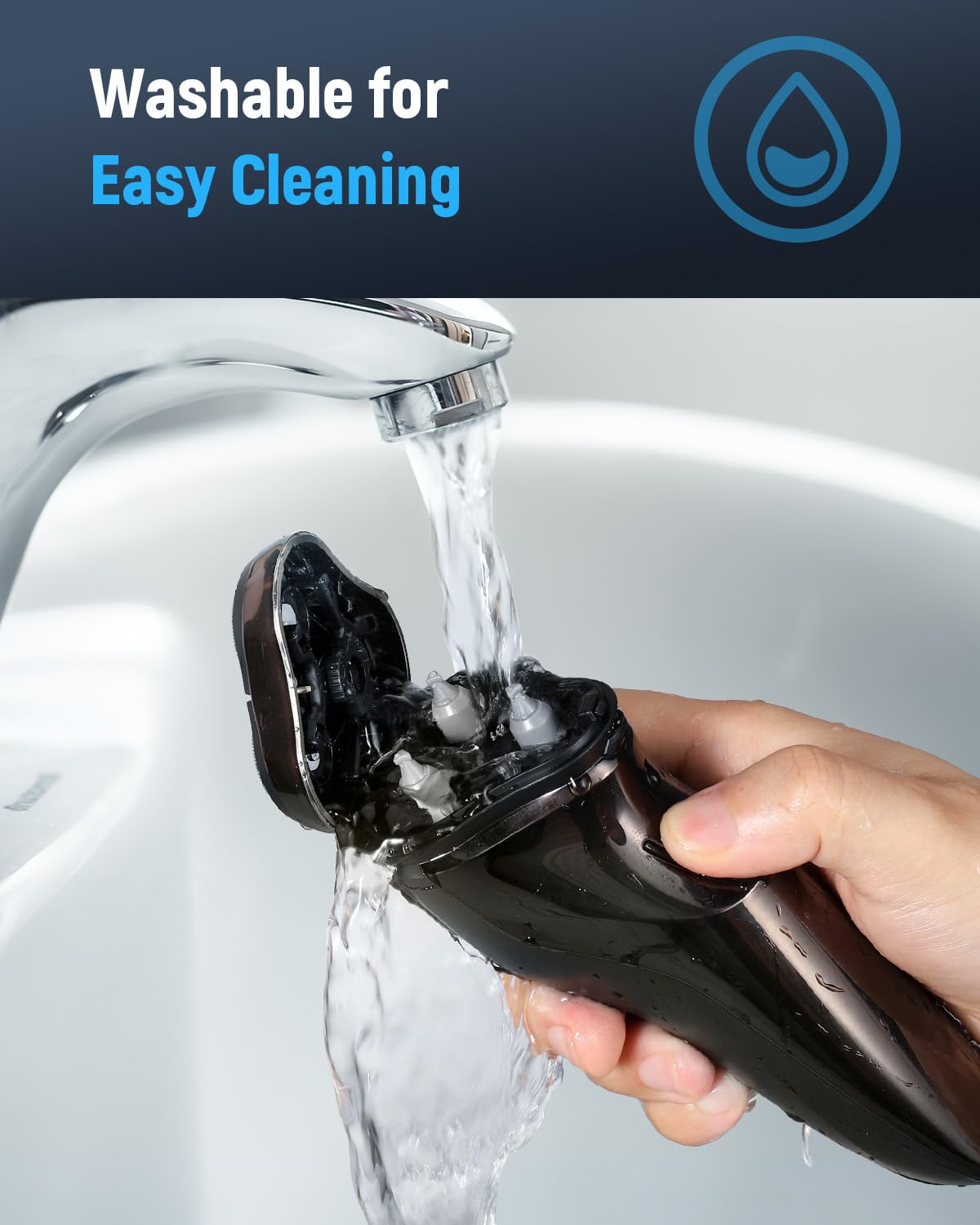 Electric Razor for Men Waterproof: 5D Floating Rotary Shaver for Travel Wet or Dry - 𝐒𝐞𝐧𝐬𝐢𝐭𝐢𝐯𝐞 𝐒𝐤𝐢𝐧 𝐂𝐚𝐫𝐞, USB Fast Charging, Stainless Steel Blades, Pop-up Trimmer Chic Black