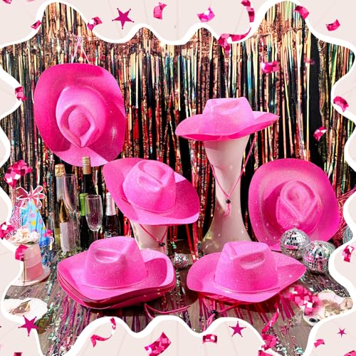 Image of Shyyween 24pcs Sparkly Western Cowgirl Hats for Adult Bulk Glitter Cowboy Hat Adjustable for Men Women Bachelor Western Party