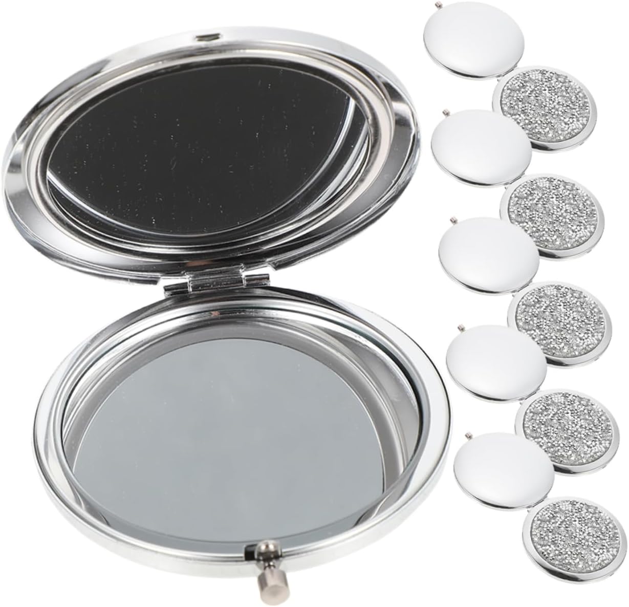 6pcs Double-Sided Pocket Mirror Magnification and Rhinestone Design Compact Makeup Mirror Go Stylish Purse Accessory