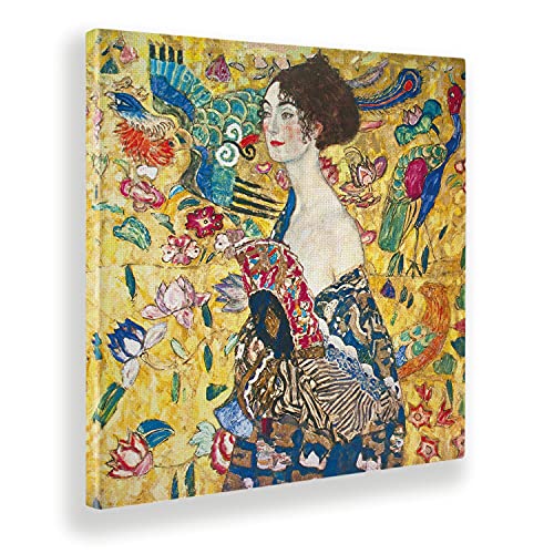 Giallobus - Cadre - Gustav Klimt - Dame avec éventail - Toile - 50x50 - Prêt à accrocher - Peintures Modernes pour la Maison