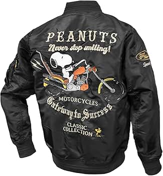 スヌーピー MA-1ジャケット ブラック Sサイズ ジャケット スヌーピー フルジップ PEANUTS FLYING ACE MA-1